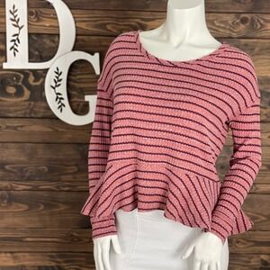 Free People | Striped Waffle Knit Lightweight Peplum Sweater Top Stripes Stripe‎